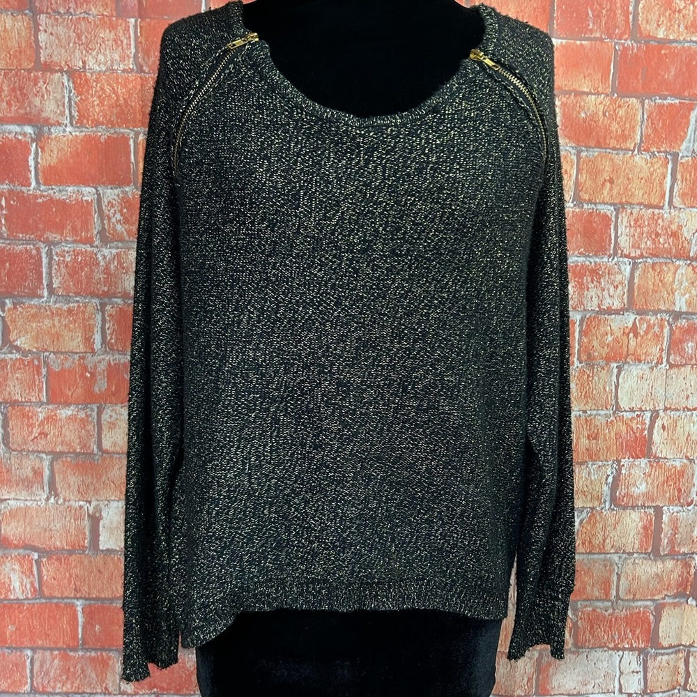 Bisou Bisou Metallic Zipper Detail Scoop Neck Sweater‎